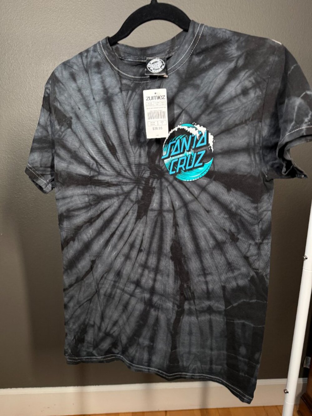 Santa Cruz Skateboards T-Shirt Womens S Black Tie-Dye Wave Dot Short Sleeve Tee